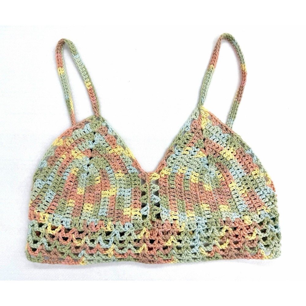 Handmade Pastel Crochet Crop Top Cami Dye Knit Festival Boho Hippie Bralette